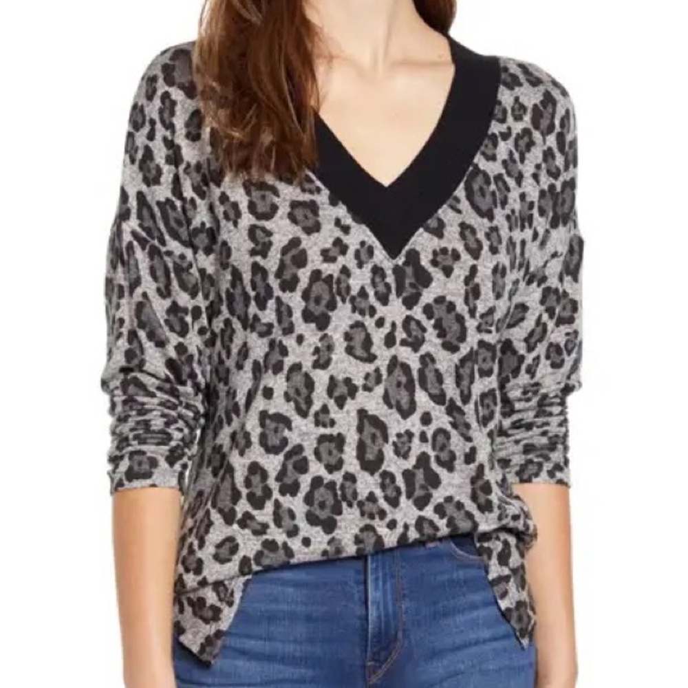 EVERLEIGH Animal Print V Neck Sweater